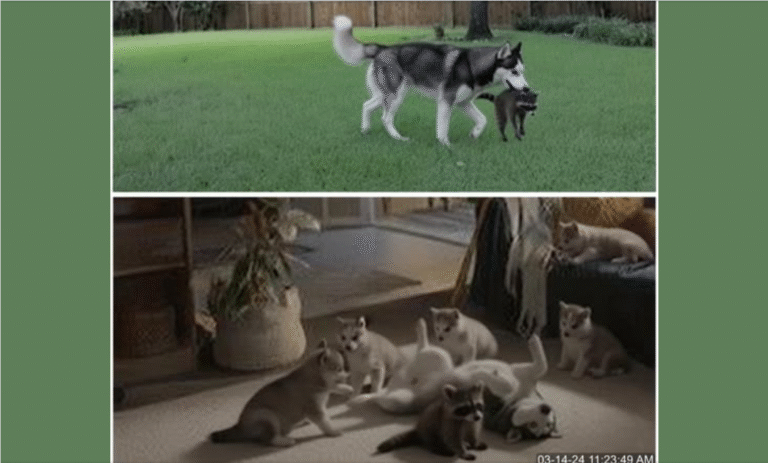 raccoon and husky together